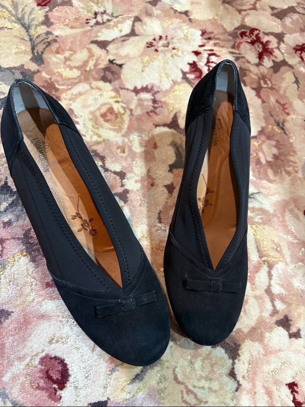 Ros Hommerson Black Suede Bow Flats